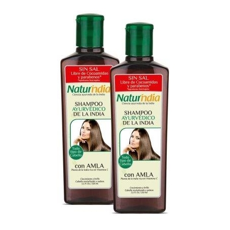 OFERTA NATURINDIA SHAMPOO AYURVEDICO CON AMLA (CRECIMIENTO Y BRILLO NATURAL) FCO*250ML X 2 UNIDADES